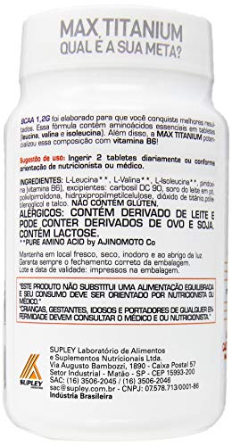 BCAA com Vitamina B6-120 Tabletes, Max Titanium, 1.2 g