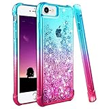 Ruky iPhone 6 6S 7 8 Case, iPhone SE 2020 Case for Girls, Gradient Quicksand Series Glitter Bling Liquid Floating Soft TPU Protective Women Case for iPhone 6/6s/7/8/SE 2020 & SE 2022 4.7' (Teal Pink)
