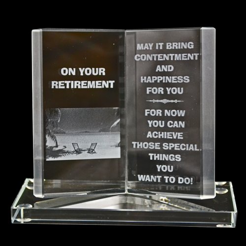 Engraved Glass Crystal Book Gift Set - Inscribed Ornament for Loved Ones with A Special Poetic Message, Whatever The Occasion | Plaque, Table Top Ornament, Home & Office Decor (Retirement)
