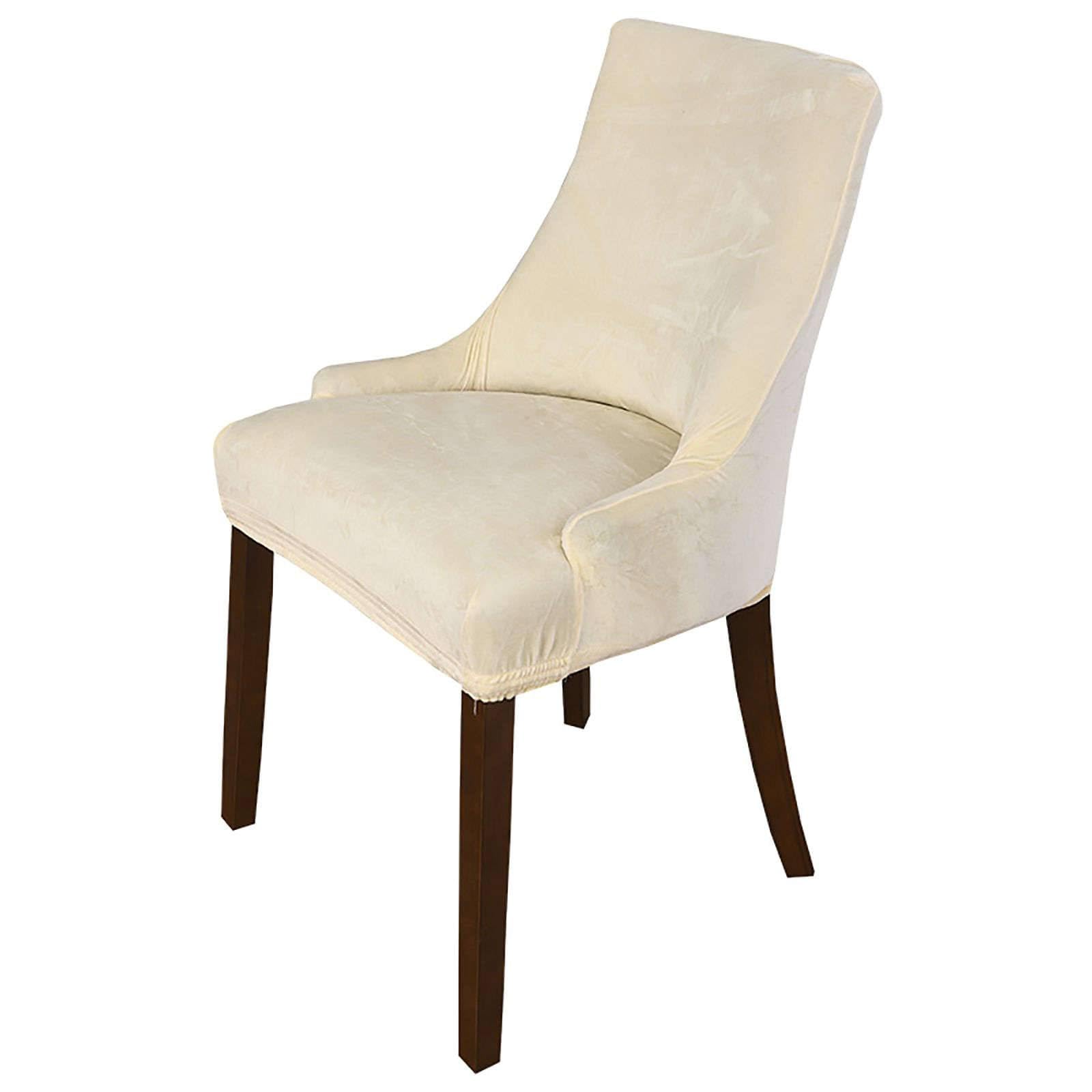 WJHDWYD Elastic Velvet Wingback Side Chair Covers, Set of 1 Thick Dining Chair Covers Removable Washable Arm Chair Protector Cover-Gold-Set of 1(Beige,Lot de 1)