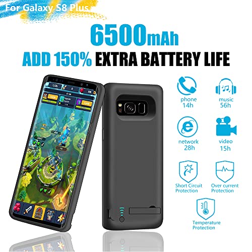 Runsy Samsung Galaxy S8 Plus Battery Case, 6500Mah Rechargeable Extended Battery Charging Case, External Battery Charger Case, Backup Power Bank Case With Kickstand (6.2 Inch) #TOP2