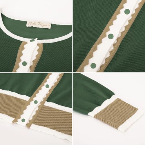 Image of Women's Cardigan Sweater Color Block Long Sleeve Crew Neck Knit Cardigan Trendy Cropped Cardigan Shrug