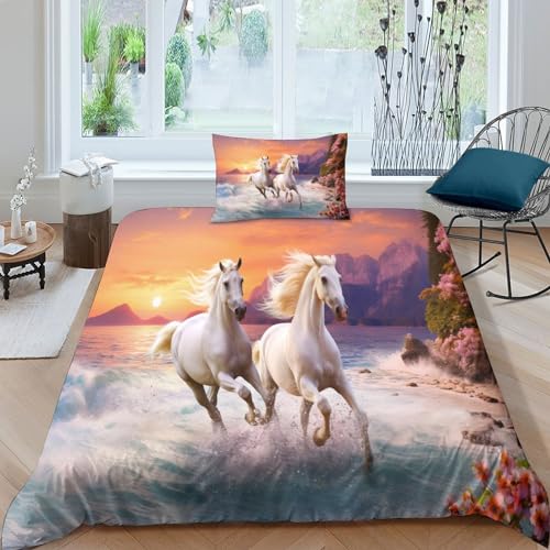 Parure de lit avec fermeture eclair 3D cheval housse couette microfibre
