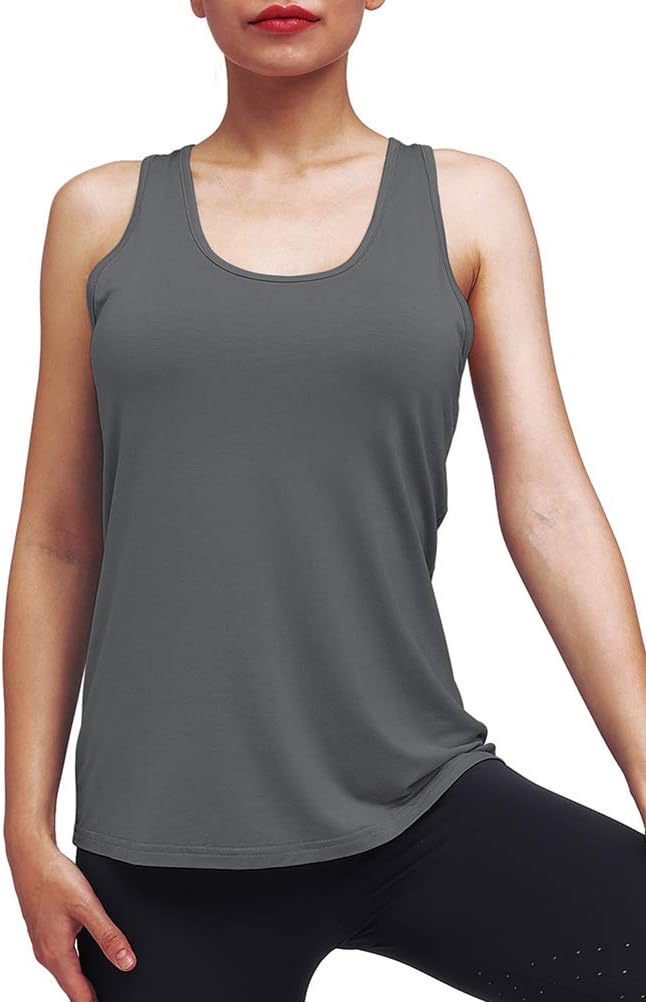 Mippo Open Back Workout Tops Sleeveless Muscle Tennis Shirts Backless Yoga Tops Exercise Fitness Clothes Activewear Tops Athletic Workout Tunic Tops for Women Deep Gray XL