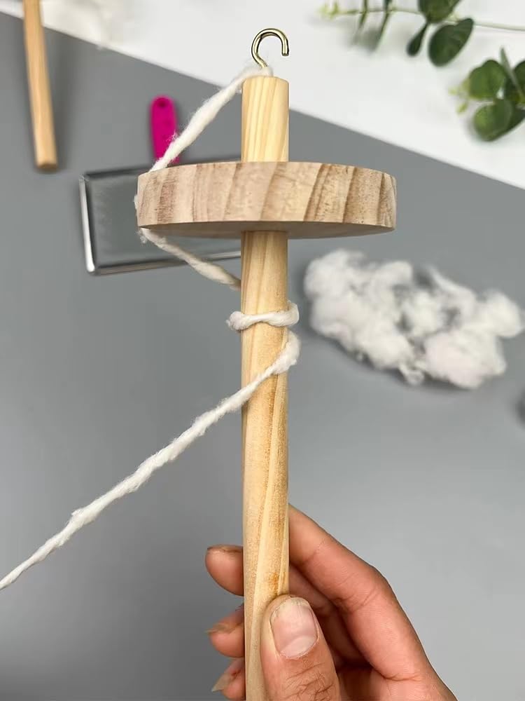 Felicità fatta a mano: set di 2 mandrini a mano in legno con filato Whorl – strumento perfetto per filatura a mano e lana