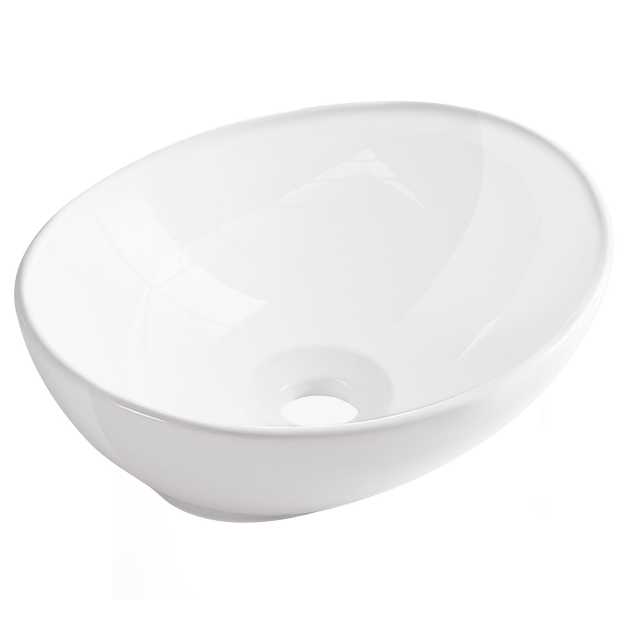 AQUAUNO GOYA Lavabo Ovalado de Cerámica Blanca 42 x 33 cm sin Orificio para Grifo y Rebosadero para Baño y Aseo de Invitados
