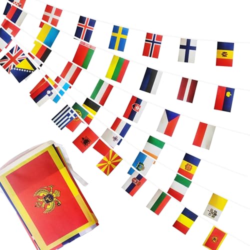 44 Europe European Banners Flags Set,Small Mini Europe European String Bunting Banner National Country Decoration for School, Party, Patriotic Festival, 54FT