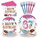Greencian 96Pcs Donut 6 7 Birthday Decorations 6/7 Birthday Plates and Napkins 67 Themed I was 6 Now I'm 7 Disposable Paper Tableware Set for Kids Boys Girls 6-7 Year Old Party Supplies Serves 24