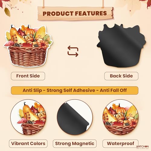Image of KatchOn, Thanksgiving Refrigerator Magnets - Pack 21 | Happy Thanksgiving Decorations | Fridge Magnet Stickers for Car, Kitchen, Locker, Fridge | Harvest, Pumpkin, Maple Leaf, Autumn Stickers