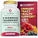PurePremium D-Mannose with Cranberry, Hibiscus & Dandelion - 1000mg D-Mannose Supplements for Women Supports Urinary Tract Health & Bladder Health - Made in USA, Vegan, 120 Capsules, 2 Month Supply