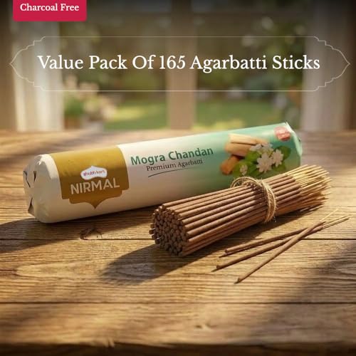 Image of Shubhkart Nirmal Mogra Chandan Premium Agarbatti Sticks | Charcoal Free Muttha Incense for Puja, Meditation & Aromatic Environment | Long Lasting Floral Fragrance for Stress Relief | 250g
