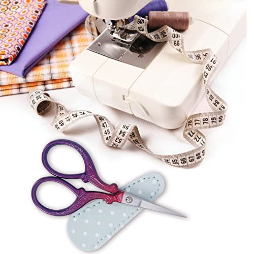 Hisuper 3.6 Inch Sewing Crafting Scissors Stainless Steel Embroidery Scissors With Leather Scissors Cover For Cross Stitch Cutting Paper Handcraft Craft Art Work Diy Tool #TOP6