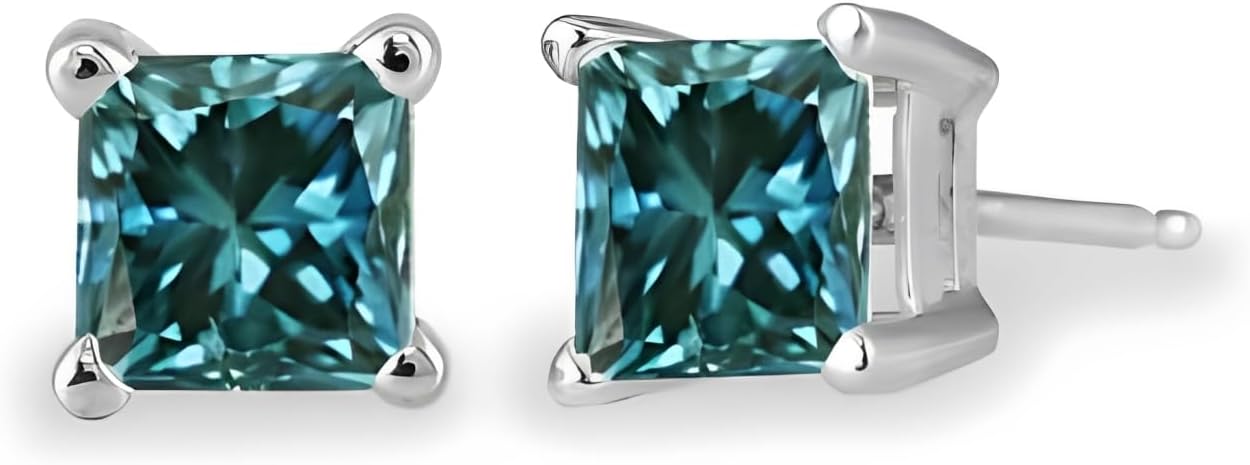 Princess cut Blue Diamond Stud (IGI Certified 0.70ct & up) AAA Quality, 0.04 ct - 2.00 ct