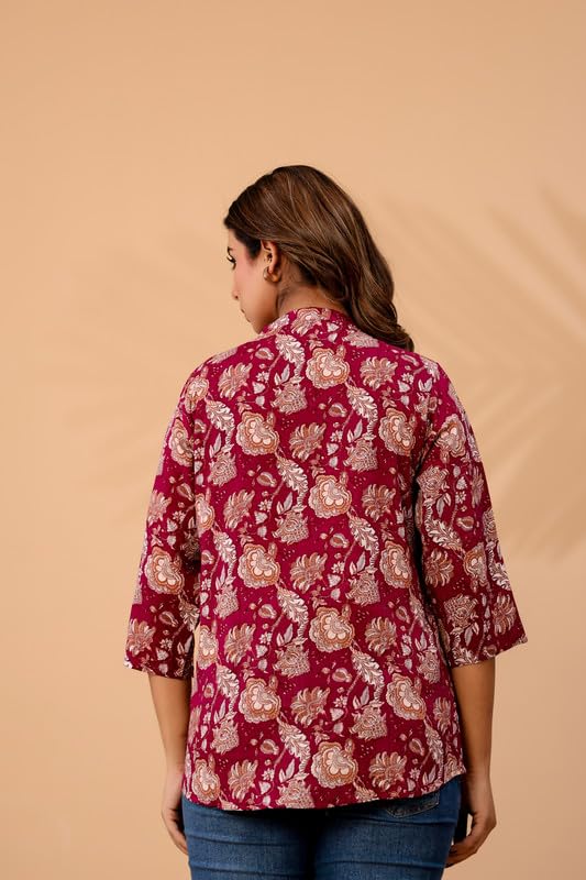 Image of Women's Cotton Printed Kurta Top | 3 /4 Sleeve Straight Kurti Casual Outings