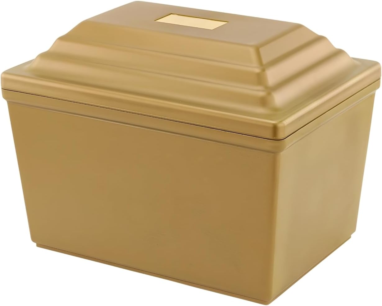 Silverlight Fortress Urn Vault in Gold, Single Urn Vault for One, Ground Burial Urn Vault, Holds One Adult Cremation Urn for Human Ashes, Durable Cremation Urn Vault for Cemetery Burial