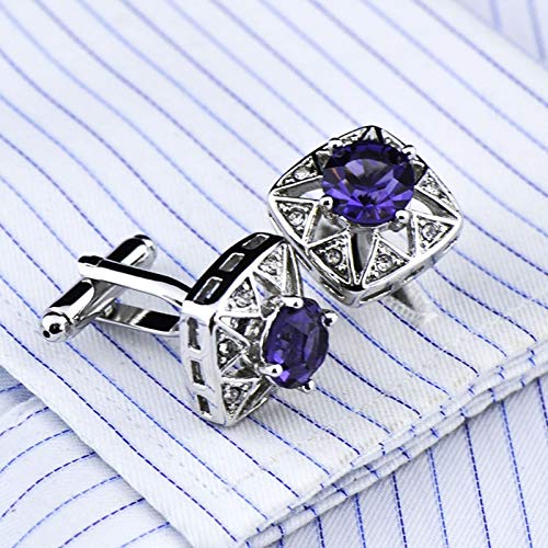 Mancuernillas cuadradas KnBoB con cristal cubic zirconia morado y plateado miniatura 2