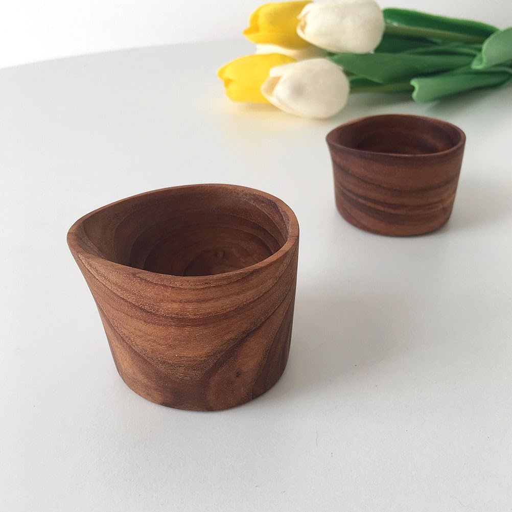 UKCOCO Wooden Milk Cup Handmade Teak Milk Drinking Cup Retro Mini Natural Solid Wood Teacup for Breakfast Afternoon Tea Coffee Sauce Serving 1.96 X 1.96 X 1.18 in