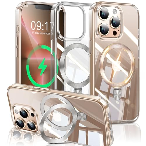 Image of ESTPEAK CD Mag-Stand Case for iPhone 13 Pro Case with Invisible Magnetic Ring, [Compatible with MagSafe] [Never Yellowing] Top Clear Phone Case Cover for iPhone 13 Pro 6.1 inch Men Women, Clear