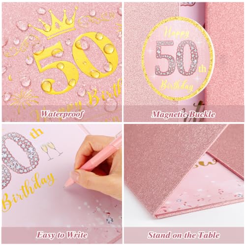WSICSE 50th Birthday Party Decorations, Rose Gold Happy 50th Birthday Card, Large 50th Birthday Alternative Signature Guestbook for Men Women Birthday Party Decor Gifts — view 5