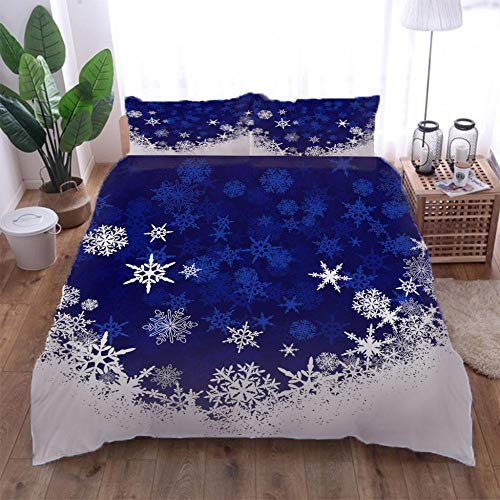 Qcznbl Kids Bedding Duvet Covers Twin 68X90 Inche, 3D Blue Christmas Snowflakes Pattern 3 Pieces Microfiber Comforter Cover Sets Includes 2 Pillow Shams Ultra Soft Bedspreads, With Zipper Closure #TOP1