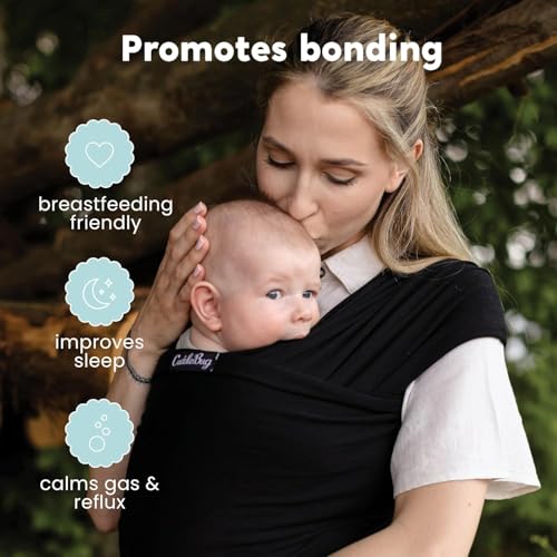 Cuddlebug Baby Wrap - Hands-Free Baby Carrier Wrap - Soft & Stretchy Baby Wraps Carrier - Baby Carrier Newborn to Toddler 7-35 lbs - One-Size-Fits-All Baby Holder Wrap - Hip-Healthy Wrap (Black) - Thumbnail 4