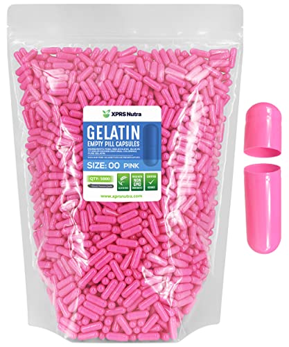Image of XPRS Nutra Size 00 Empty Capsules - 5000 Count Empty Gelatin Capsules - Pills DIY Capsule Filling - Fillable Pill Gel Caps for DIY Supplements (Pink)