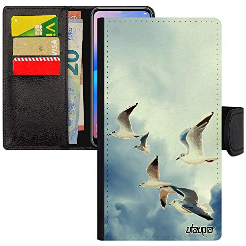 Coque rabat iPhone 12 Mini avec portefeuille intégré motif oiseaux marins et protection rigide
