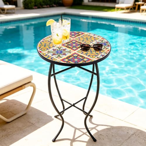 ROARLITEE Mosaic Outdoor Side Table Small Round Patio Table Plant Stand by ROARLITEE - Used condition - Image 8