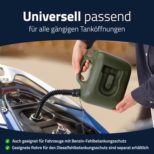 Hünersdorff Kraftstoff-Kanister Profi 5L für Benzin, Diesel und andere Gefahrgüter, UN-Zulassung, Made in Germany, TÜV-geprüfte Produktion, oliv