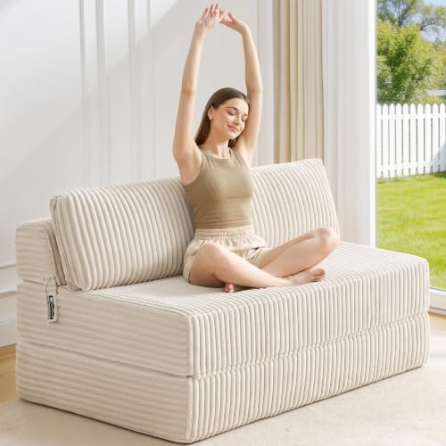 Image of Folding Sofa Bed Convertible 4 in 1 Sleeper Chair Beige Full