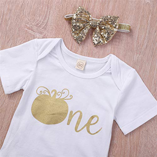 Grnshts Baby Girl Halloween Outfits 1St Birthday Pumpkin Short Sleeve Romper Top+Tutu Skirt+Leg Warmers+Headband Thanksgiving Clothes Set (Orange, 12-18 Months) #TOP3