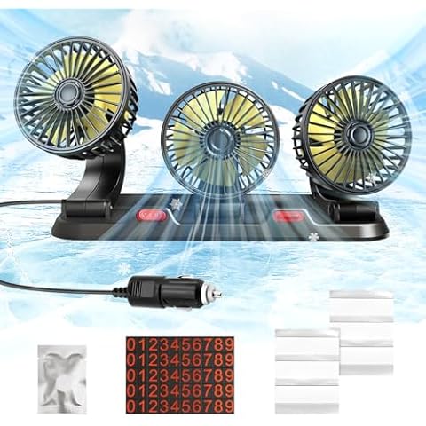 Portable 3-Head Car Cooling Fan - 2-Speed Adjustable, 360° Rotating, Cigarette Lighter Plug, Powerful Airflow for Vehicles, RVs, and SUVs Cover