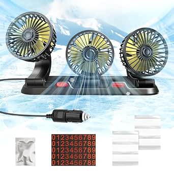 Portable 3-Head Car Cooling Fan with Cigarette Lighter Plug