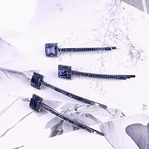 Leorx Crystal Hair Pins 4Pcs Vintage Rhinestone Hair Bobby Pins Sapphire Geometric Hair Clip For Women (Square) #TOP1
