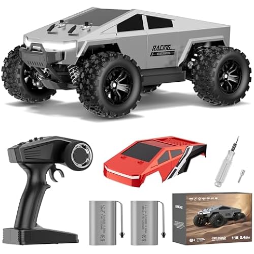 WayEee 1:18 Fast RC Car 40 KPH High Speed 4X4 Remote Control Monster Truck, All Terrain Vehicles Toy with 2 Batteries, 2.4GHz Remote Control, 2 PVC Shell Off-Road Pickup, Gift for Kids and Adults