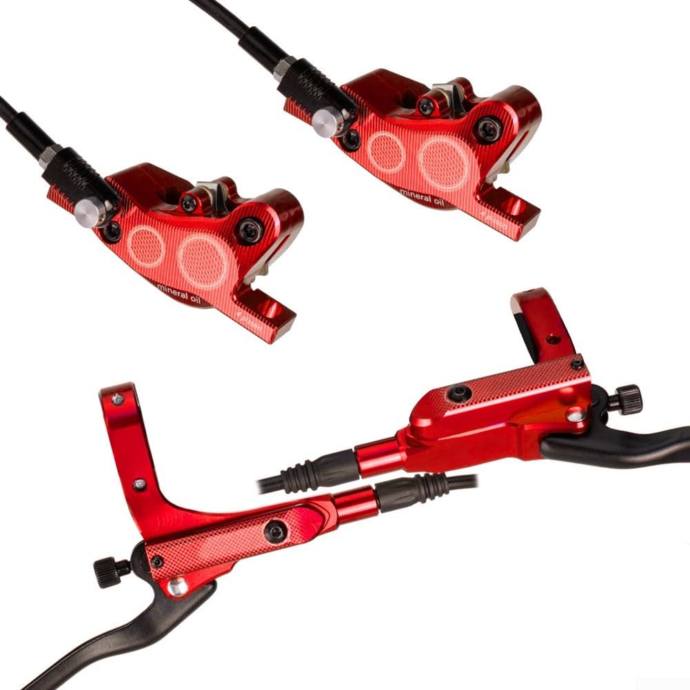 Zoegneer Kit freno idraulico a 4 pistoni, freno a disco olio a quattro pistoncini, freno a disco idraulico per mountain bike, freni a disco bifacciali, set freni idraulici MTB (viola)