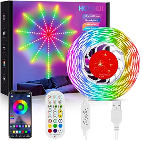 Fireworks LED Strip Lights,Rgbic Color Changing Music Sync Firework Lights with RF Remote and App Control, USB Dream Color Firework Wall Led Lights for Room Christmas Bedroom Wall Party Holiday Decor Cover