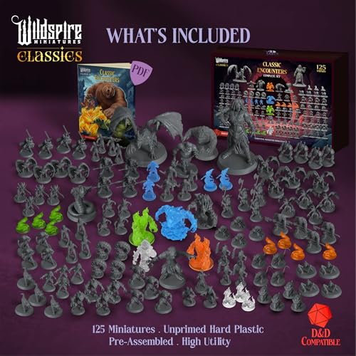 Komplettes klassisches Kreaturen-Set – Set 1 + Set 2 – bemalbare essentielle DND Monster Miniaturen Bulk – 120 Miniaturen für D&D 28 mm Skala Minatures Dungeons and Dragons Minis D&D Minature Figuren