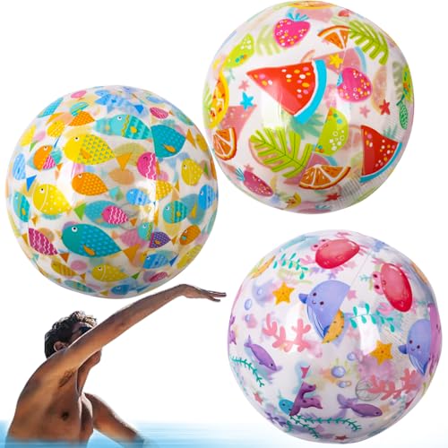 RNHDLY 3 Stück PVC Wasserball Aufblasbar Kinder, 35cm Aufblasbare Strandbal Spielzeug Transparent Inflatable Wasserbälle, Strandball Aufblasbar für im Freien Pool Strand Partys, Zufälliger Stil