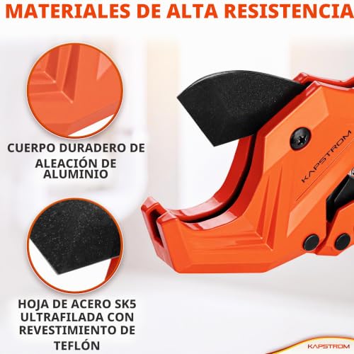 Miniatura 8 de Kapstrom - Cortatubos De Trinquete De Pvc - 42 Mm - Cortatubos De Trinquete Para Mangueras De Pex, Ppr, Pe, Plástico Y Goma - Herramienta De Fontanería Ajustable Para Reparaciones De Conductos