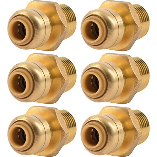 SharkBite 1/4 Inch x 1/2 Inch MNPT Reducing Adapter, Pack of 6, Push To Connect Brass Plumbing