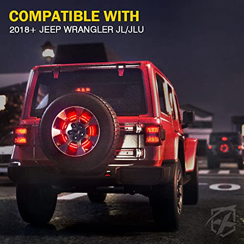 Image of 14 Inch LED Spare Tire Brake Light Compatible with 2018+ Jeep Wrangler JL | Double Ring, Super Bright, ABS Plastic Frame, IP67 Waterproof, Plug N Play