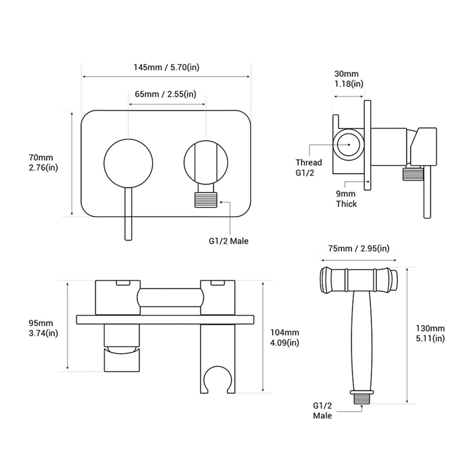 Mosiężna toaleta bidet spray ręczne czyszczenie pieluchy gorąca zimna czarna łazienka prysznic zestaw złoty zestaw natryskowy przenośny rozpylacz jet (czarny)