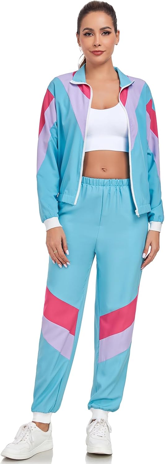 SIZGAROOT 80s 90s Retro Windbreaker Set Women Workout Costume Outfit Track Suit for Women - Image 7