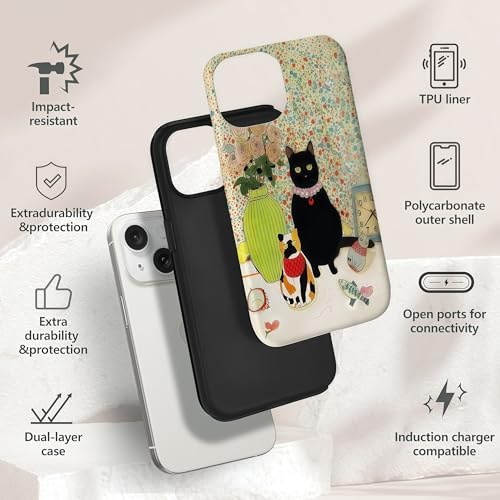 Coque iPhone 15 antichoc chat floral résistante aux rayures - 3