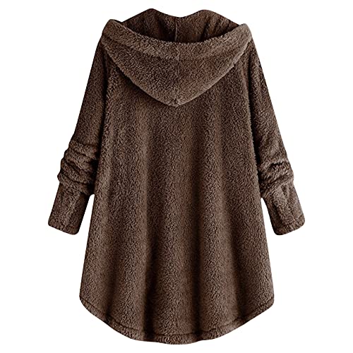 Cardigo Womens Fleece Button Coat,Women's Plus Size Overcoat Loose Winter Button Pockets Fluffy Sweater Hooded Outwear Jacket X Coffee Xx-Large #TOP1