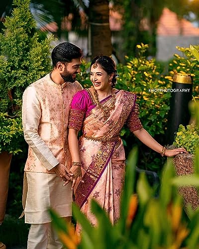 C J Enterprise Women's Pure Kanjivaram Soft Silk Saree for Wedding With Blouse Piece (Maya Paithani)