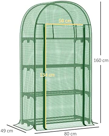 Outsunny 80 x 49 x 160cm Mini Greenhouse for Outdoor, Portable Gardening Plant Green House with Storage Shelf, Roll-Up Zippered Door, Metal Frame and PE Cover, Green