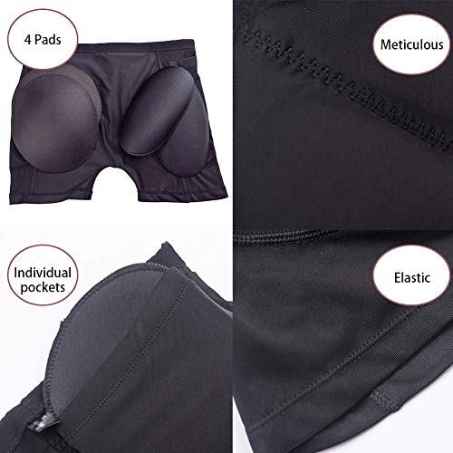 Ponlodos Women's Hips And Butt Lifting Shapewear With 4 Removable Pads - Butt Pads Panties Hip Enhancer Padded Underwear Black #TOP4
