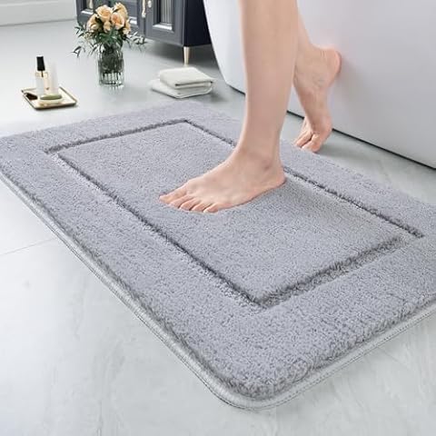 LOCHAS Luminous Non Slip Bathroom Rugs 32 x 20 Inch, Extra Soft and Comfy Bath Mats Rug, Absorbent Thick Microfiber Mat Carpets for Shower, Light Gray Cover